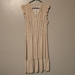 Loft Ruffle Sleeve Mini Dress Brown White Womens Size LP‎